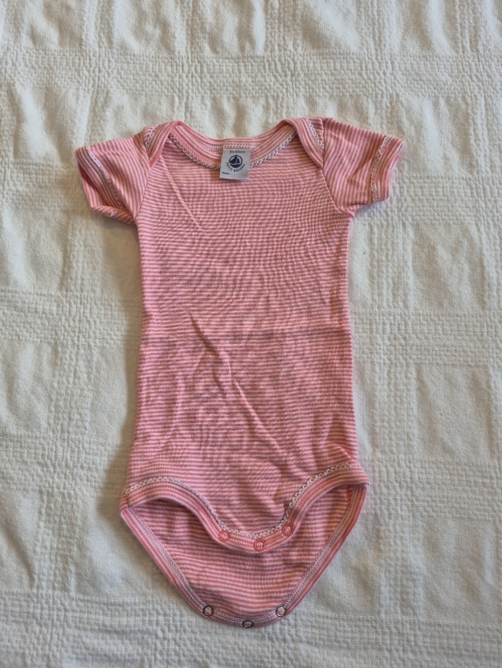 Petit Bateau 3 months pink & white striped bodysuit EUC